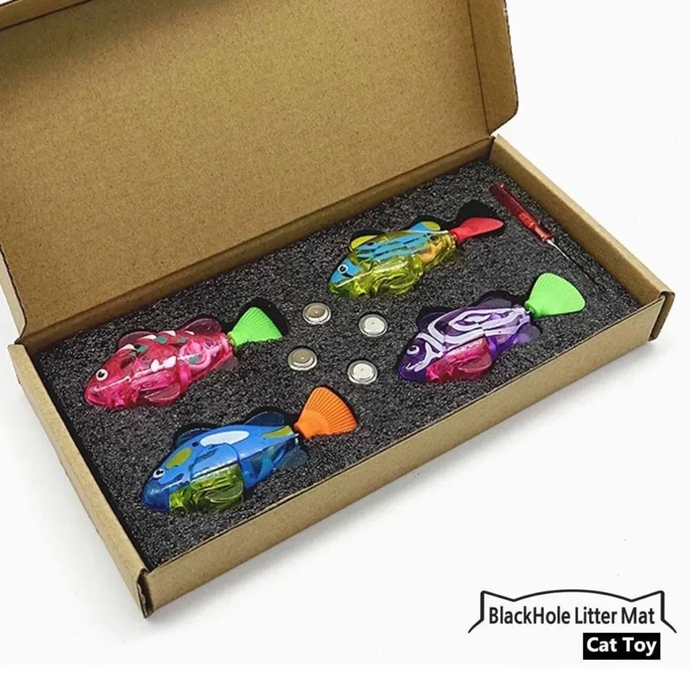 BlackHole Litter Mat Interactive Swimming Flashing Robot Fish Toy 4-pack